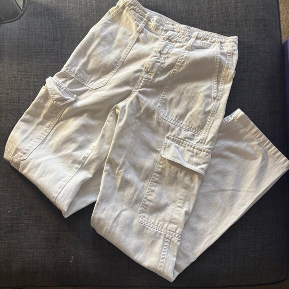 Zara CRISP! White Cotton High Waist Cargo Pants 0 - Picture 3 of 7